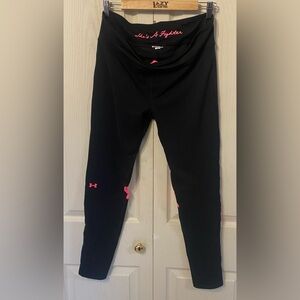 Under Armour Womens Breast Cancer Leggings. Black And Pink With Cancer Symbol